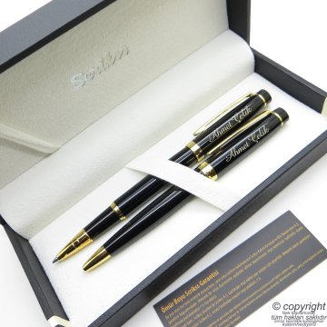 Scrikss 38 Siyah Altın Roller Kalem + Tükenmez Kalem Set | Scrikss Oscar | İsme Özel Kalem | Hediye Kalem