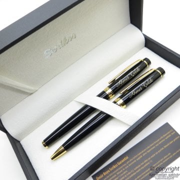 Scrikss 38 Siyah Altın Roller Kalem + Tükenmez Kalem Set | Scrikss Oscar | İsme Özel Kalem | Hediye Kalem