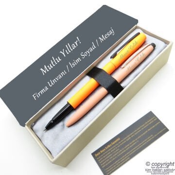 Scrikss İsme Özel Kalem Seti - Turuncu Krom Roller Kalem + Tükenmez Set