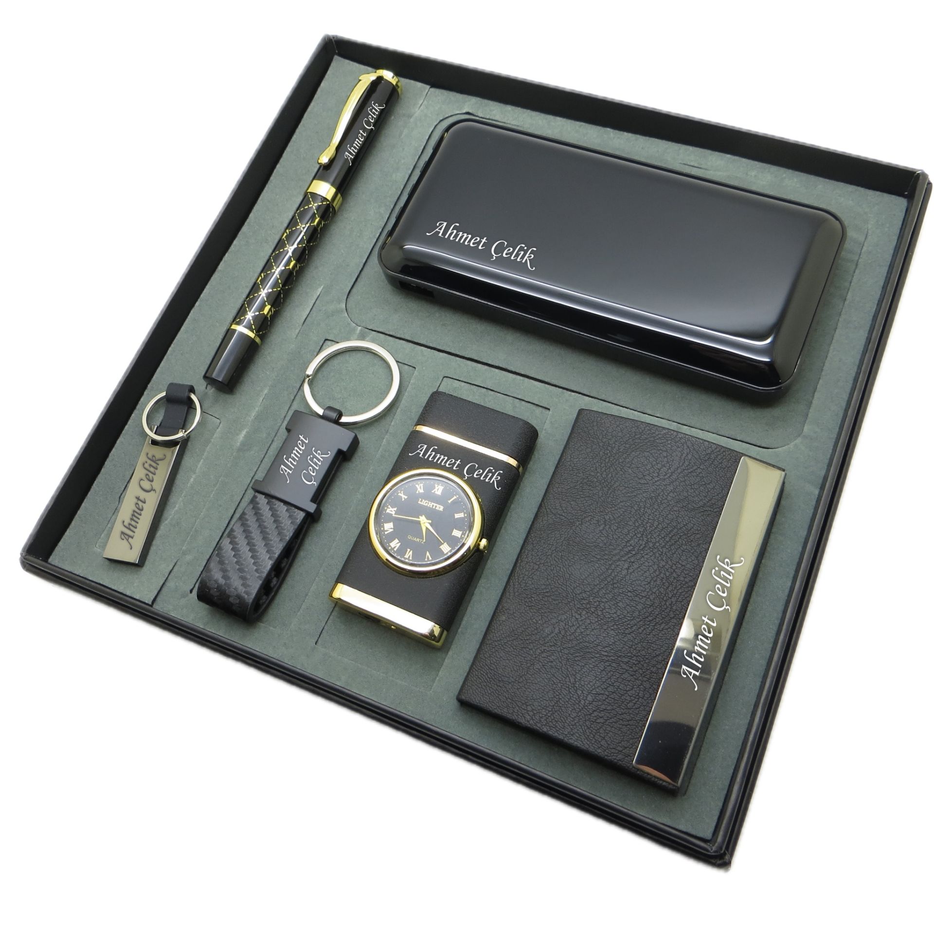 Signator® Sophia | Kişiye Özel Set - 10000 mAh Powerbank + 32 Gb. Usb Bellek  + Roller Kalem + Anahtarlık + Saatli Çakmak + Kartvizitlik | İsme Özel Hediyelik Set