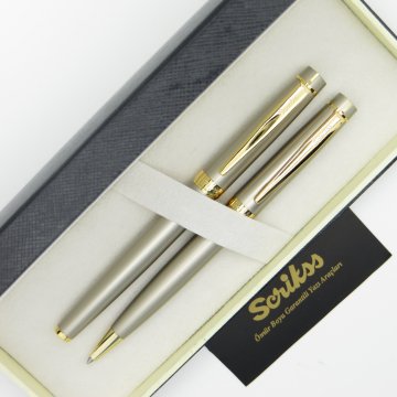 Scrikss 38 Saten Altın Roller Kalem + Tükenmez Kalem Seti | Scrikss Oscar | İsme Özel Kalem | Hediye Kalem