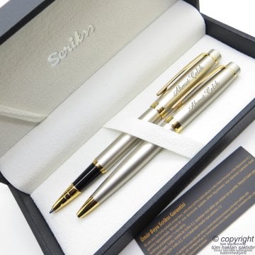 Scrikss 38 Saten Altın Roller Kalem + Tükenmez Kalem Seti | Scrikss Oscar | İsme Özel Kalem | Hediye Kalem