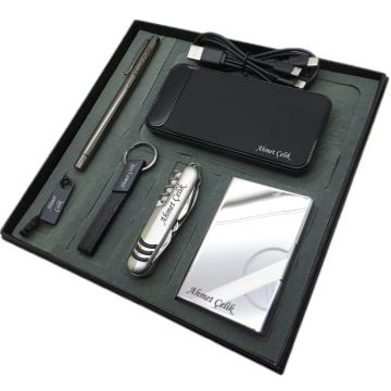 Signator® Jubilus | Kişiye Özel Set - Çok Fonksiyonlu Çakı + 32 Gb. Usb Bellek + 10000 mAh Powerbank  + Roller Kalem + Anahtarlık + Kartvizitlik | İsme Özel Hediyelik Set