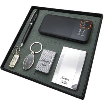 Signator® Serenia | Kişiye Özel Set - 32 Gb. Usb Bellek + 10000 mAh Powerbank  + Kalem + Çakmak + Anahtarlık + Kartvizitlik | İsme Özel Hediyelik Set
