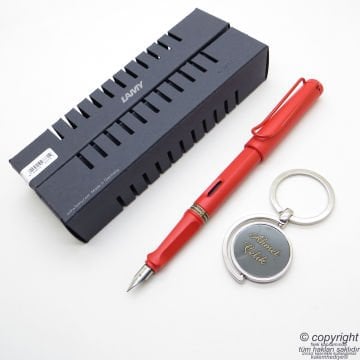 Lamy Safari İsme Özel Strawberry Dolma Kalem + Çift Taraflı Anahtarlık | Lamy Kalem