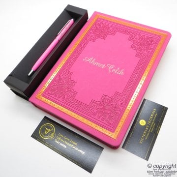 İsme Özel Defter ve Kalem | Pembe,14x20cm. 160 Yaprak, 80gr. Hediyelik Set