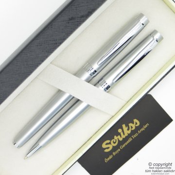 Scrikss 38 Mat Krom Roller Kalem + Tükenmez Kalem Seti | Scrikss Oscar | İsme Özel Kalem | Hediye Kalem