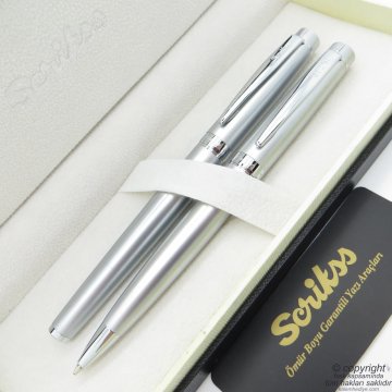 Scrikss 38 Mat Krom Roller Kalem + Tükenmez Kalem Seti | Scrikss Oscar | İsme Özel Kalem | Hediye Kalem