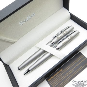 Scrikss 38 Mat Krom Roller Kalem + Tükenmez Kalem Seti | Scrikss Oscar | İsme Özel Kalem | Hediye Kalem
