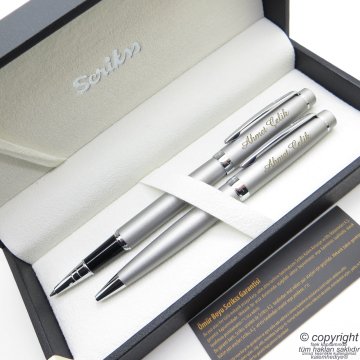 Scrikss 38 Mat Krom Roller Kalem + Tükenmez Kalem Seti | Scrikss Oscar | İsme Özel Kalem | Hediye Kalem