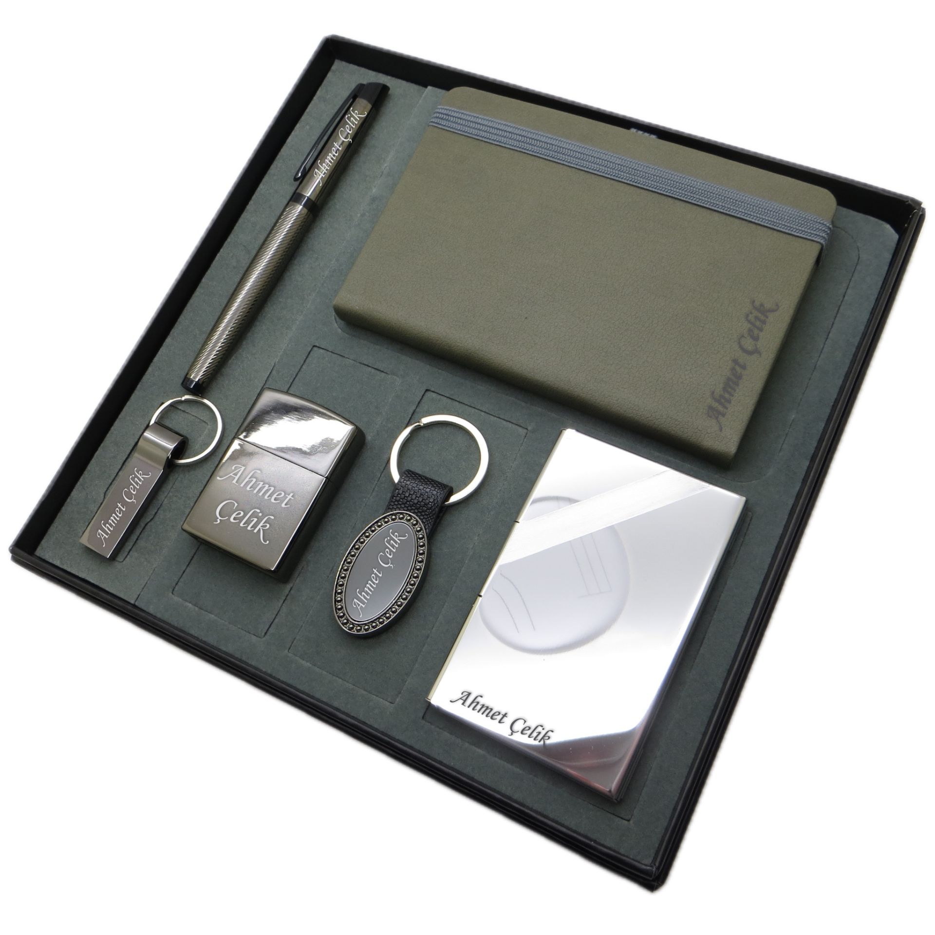 Signator® Vivere | Kişiye Özel Set - 128 Gb. Usb Bellek + Not defteri  + Titanyum Çakmak + Roller Kalem + Titanyum Anahtarlık ve Krom Kartvizitlik | İsme Özel Hediyelik Set