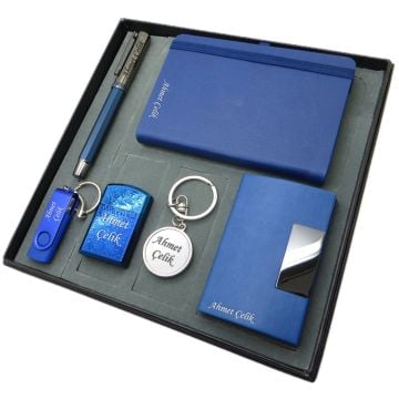 Signator® Oceanus | Kişiye Özel Set - 32 Gb. Usb Bellek + İşlemeli Çakmak + Not defteri  + Kalem + Anahtarlık ve Kartvizitlik | İsme Özel Hediyelik Set