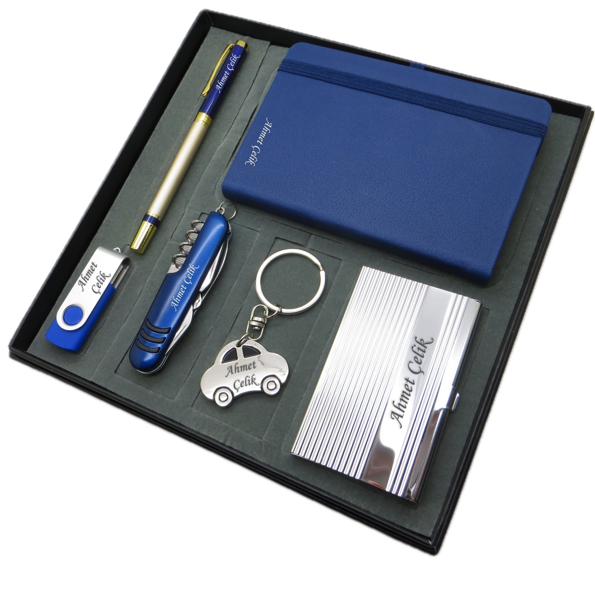 Signator® Aequor | Kişiye Özel Set - 32 Gb. Usb Bellek + Fonksiyonlu Çakı + Not defteri  + Arabalı Anahtarlık + Kalem ve Kartvizitlik | İsme Özel Hediyelik Set