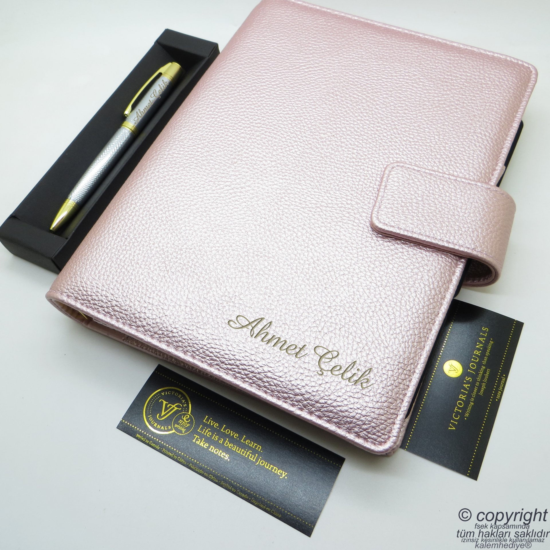 İsme Özel Tarihsiz Haftalık Organizer ve Kalem 15x21 | Soft Pink