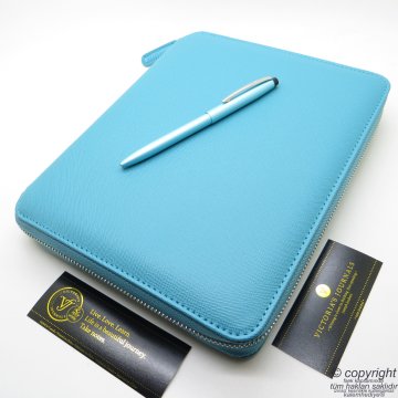 İsme Özel Fermuarlı Folder Tarihsiz Organizer ve Scrikss Kalem 15x21 | Turkuaz