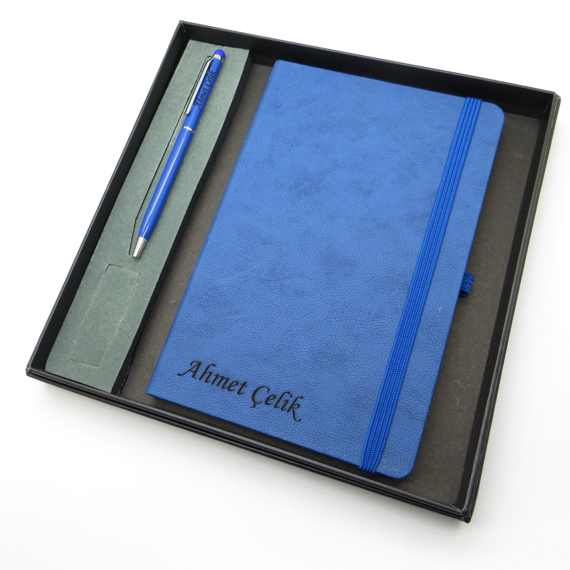 Signator® Codex | N102 Kişiye Özel Defterli Set - İsme Özel Mavi Kalem + İsme Özel Mavi Defter | İsme Özel Kutusunda Hediyelik Set
