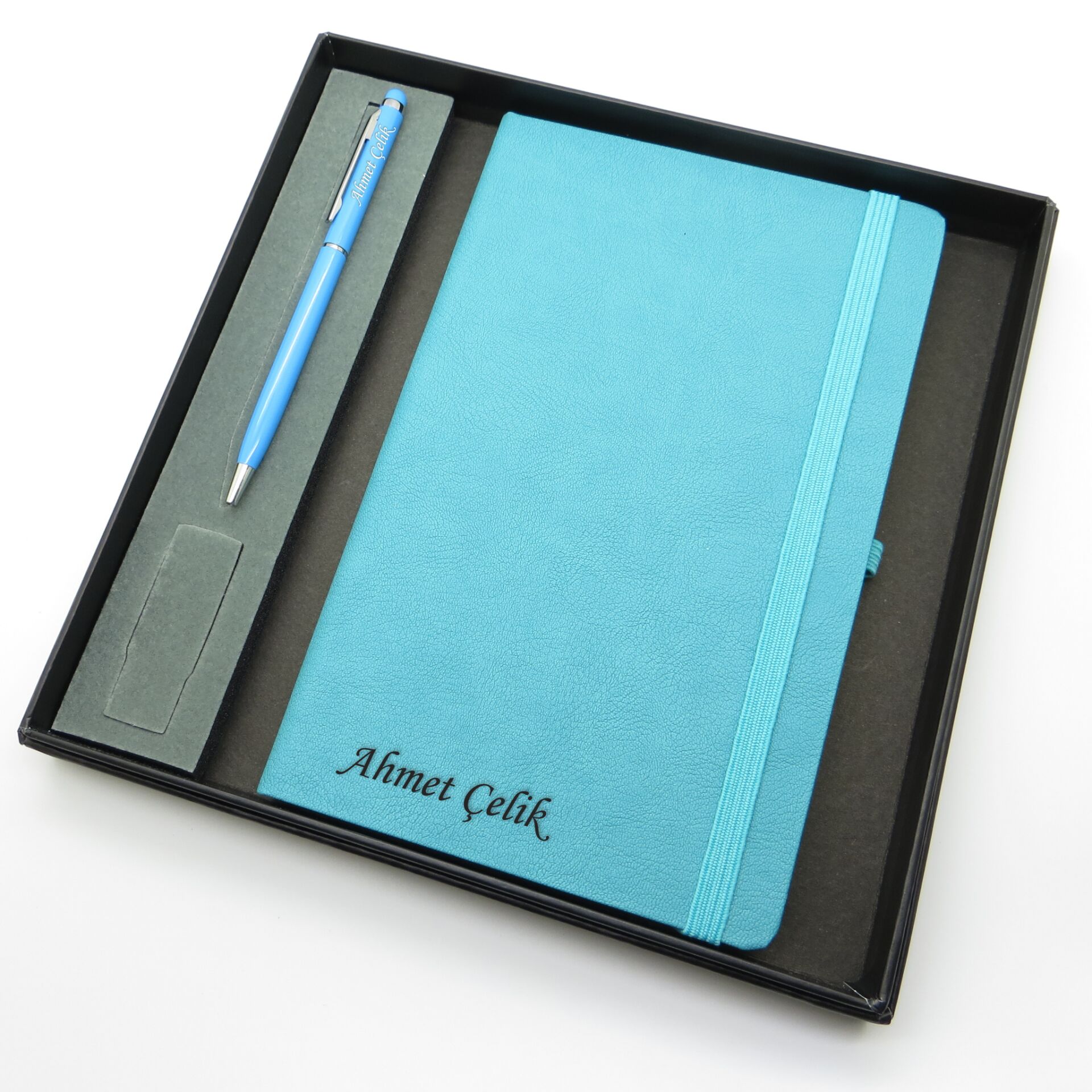 Signator® Codex | N103 Kişiye Özel Defterli Set - İsme Özel Turkuaz Kalem + İsme Özel Turkuaz Defter | İsme Özel Kutusunda Hediyelik Set