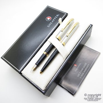 Sheaffer Sagaris Krom Altın Dolma Kalem + Tükenmez Kalem Seti | Kişiye Özel Kalem | İsme Özel Kalem Seti