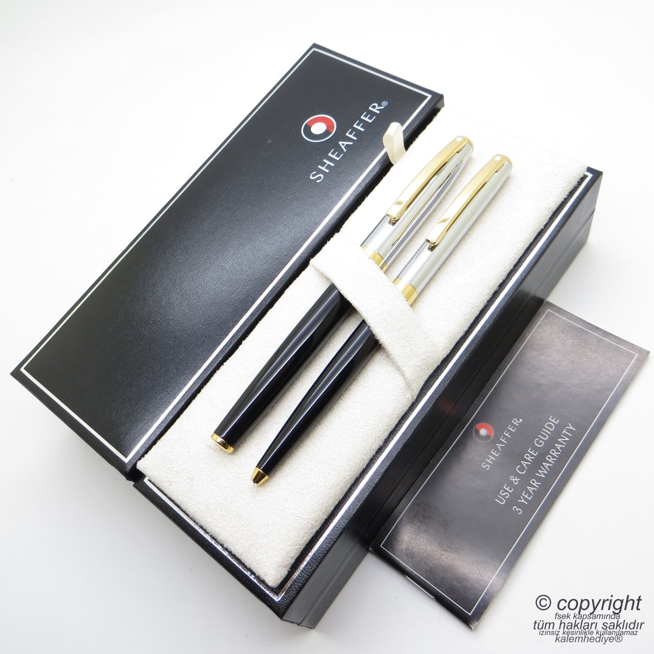 Sheaffer Sagaris Krom Altın Roller Kalem + Tükenmez Kalem Seti | Kişiye Özel Kalem | İsme Özel Kalem Seti