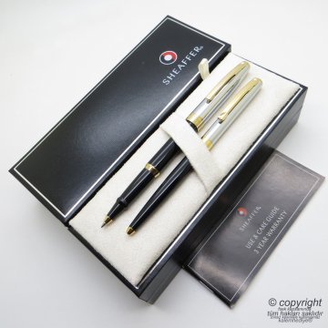 Sheaffer Sagaris Krom Altın Roller Kalem + Tükenmez Kalem Seti | Kişiye Özel Kalem | İsme Özel Kalem Seti
