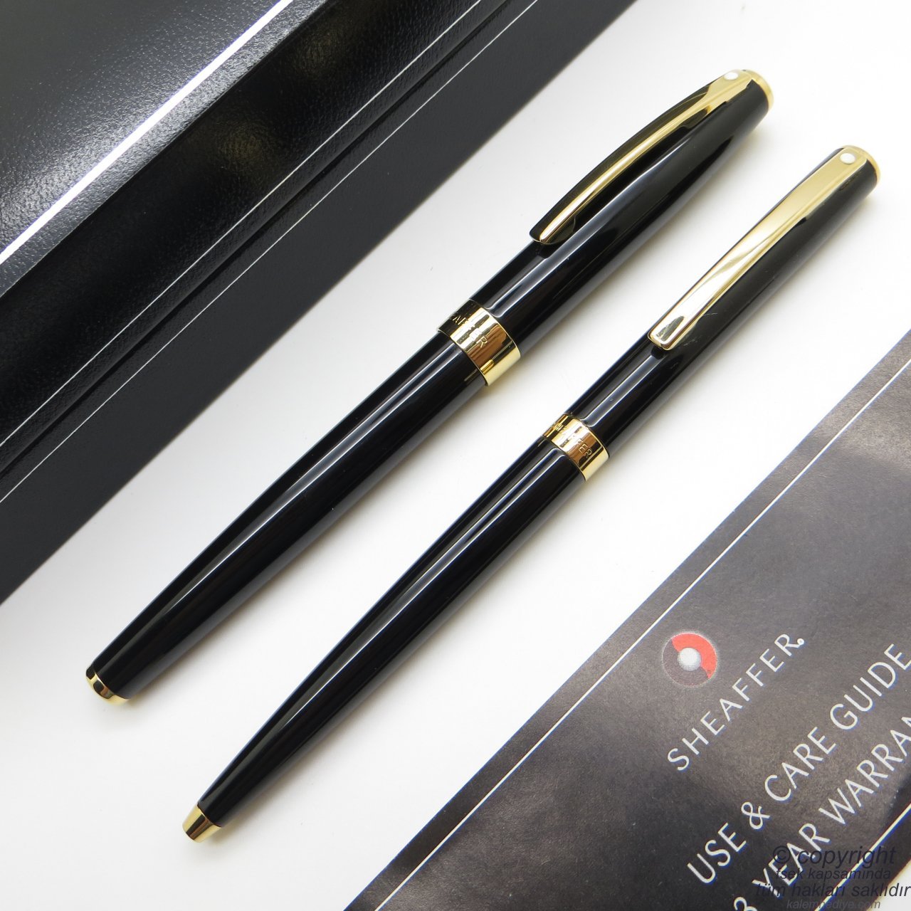 Sheaffer Sagaris Siyah Altın Roller Kalem + Tükenmez Kalem Seti | Kişiye Özel Kalem | İsme Özel Kalem Seti