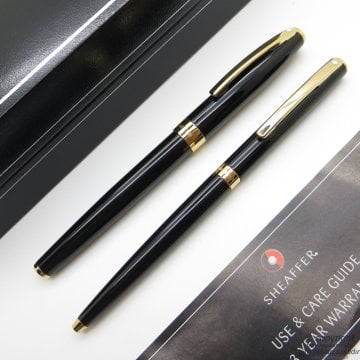 Sheaffer Sagaris Siyah Altın Roller Kalem + Tükenmez Kalem Seti | Kişiye Özel Kalem | İsme Özel Kalem Seti