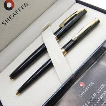 Sheaffer Sagaris Siyah Altın Roller Kalem + Tükenmez Kalem Seti | Kişiye Özel Kalem | İsme Özel Kalem Seti