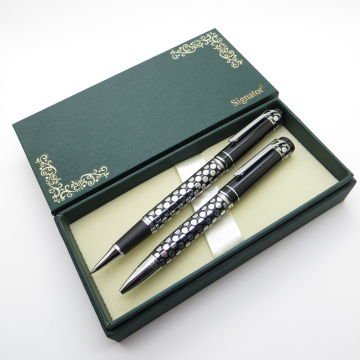 Signator® S226 Parlak Piton Kabartmalı Roller Kalem + Tükenmez Kalem Seti | İsme Özel Kalem | Hediyelik Kalem