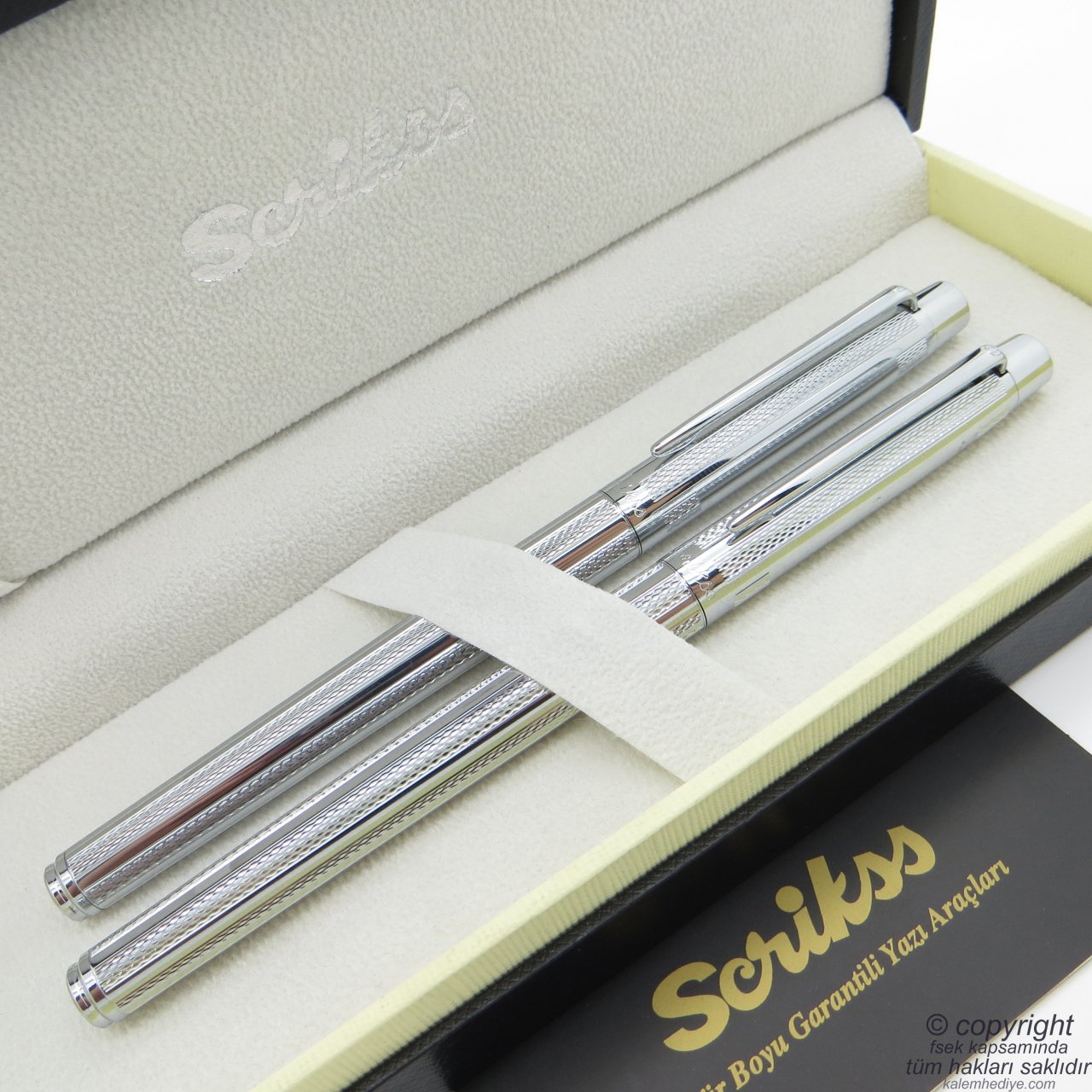 Scrikss 722W Krom Dolma Kalem + Roller Kalem Seti | Scrikss Oscar | İsme Özel Kalem | Hediye Kalem
