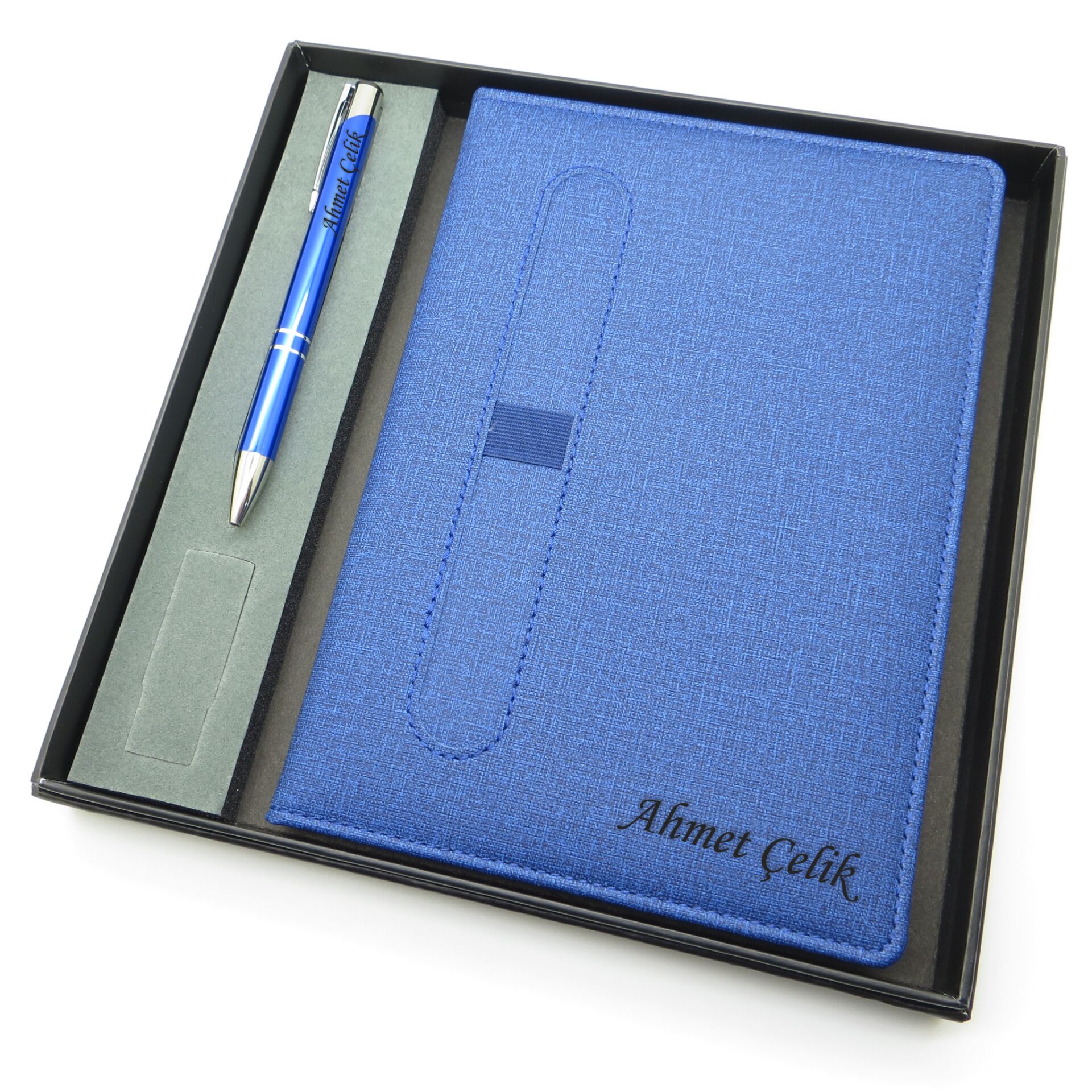 Signator® Codex | N111 Kişiye Özel Defterli Set - İsme Özel Mavi Kalem + İsme Özel Mavi Defter | İsme Özel Kutusunda Hediyelik Set