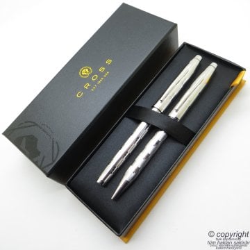 Cross Art Deco Platinum Roller Kalem + Tükenmez Kalem Set | Cross Kalem | İsme Özel Kalem