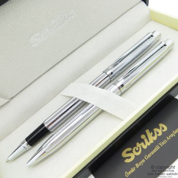 Scrikss 722 Krom Roller Kalem + Tükenmez Kalem Seti | Scrikss Oscar | İsme Özel Kalem | Hediye Kalem