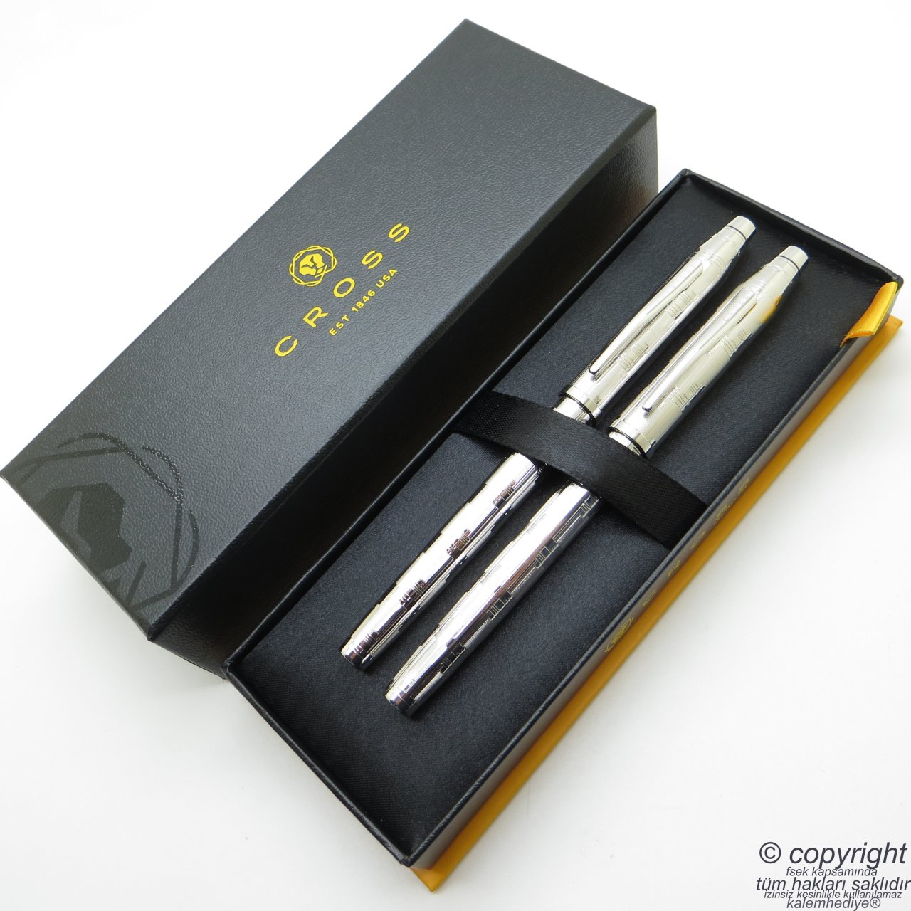 Cross Art Deco Platinum Dolma Kalem + Roller Kalem Set | Cross Kalem | İsme Özel Kalem
