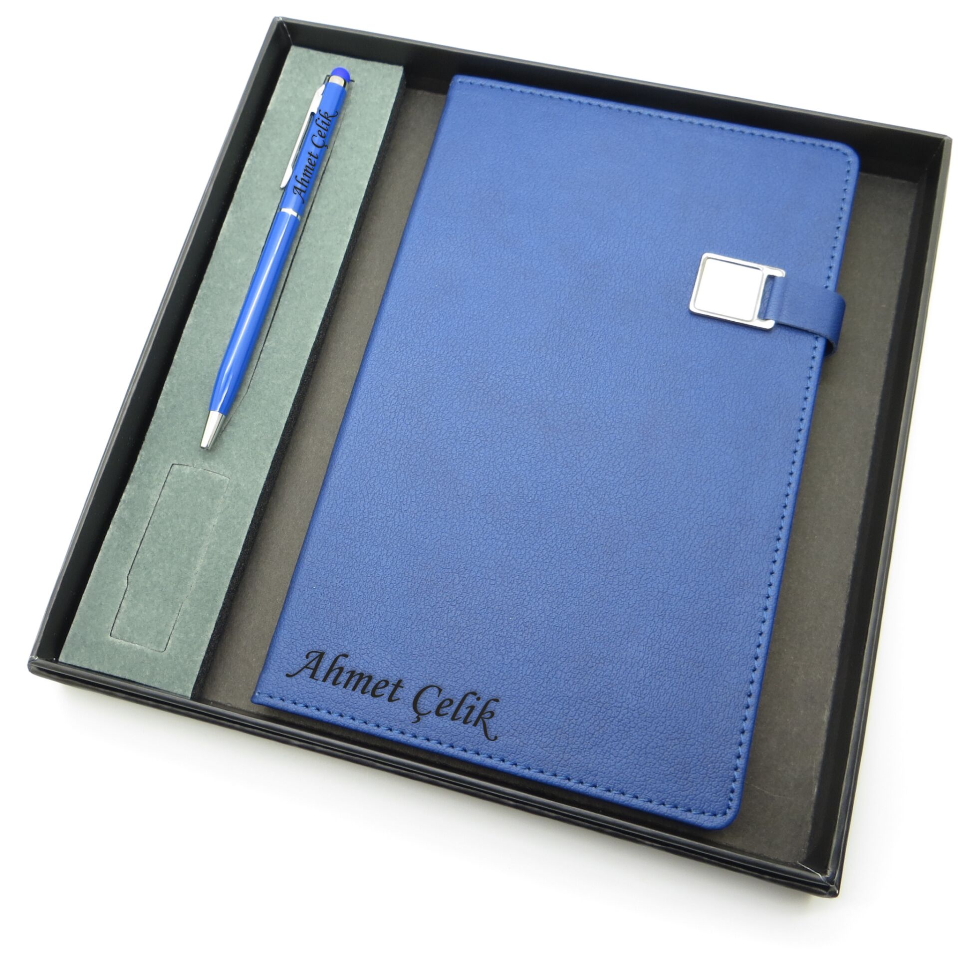 Signator® Codex | N119 Kişiye Özel Defterli Set - İsme Özel Mavi Kalem + İsme Özel Mavi Defter | İsme Özel Kutusunda Hediyelik Set