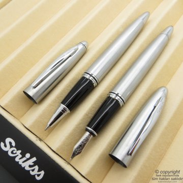 Scrikss 88 Krom Dolma Kalem + Roller Kalem Seti | Scrikss Knight | İsme Özel Kalem | Hediye Kalem