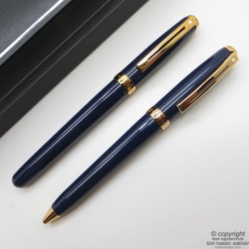 Sheaffer Prelude Kobalt Rose Gold Roller Kalem + Tükenmez Kalem Seti | Kişiye Özel Kalem | İsme Özel Kalem Seti
