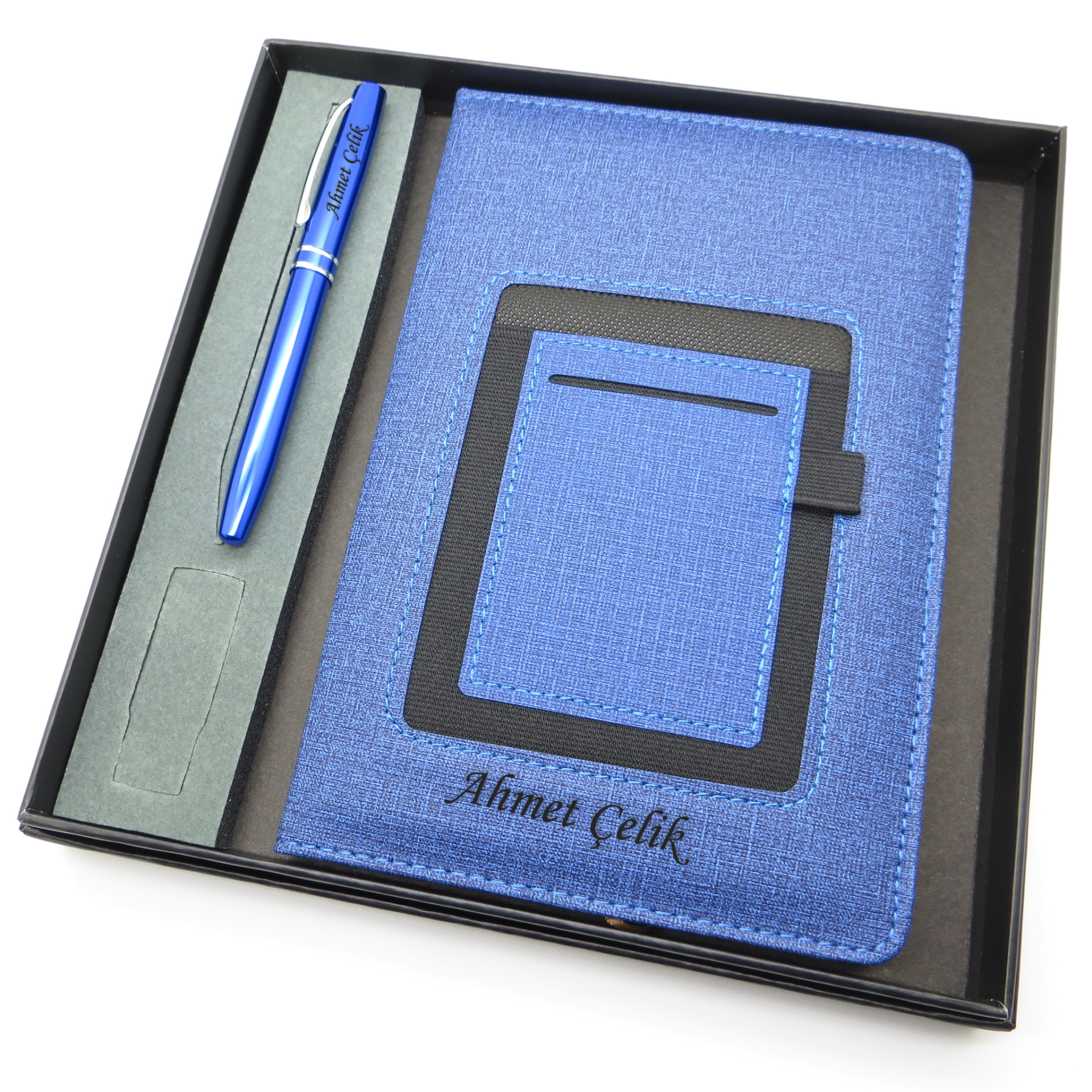 Signator® Codex | N129 Kişiye Özel Defterli Set - İsme Özel Mavi Kalem + İsme Özel Mavi Defter | İsme Özel Kutusunda Hediyelik Set