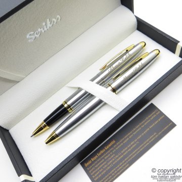 Scrikss 88 Gold Krom Roller Kalem + Tükenmez Kalem Seti | Scrikss Knight | İsme Özel Kalem | Hediye Kalem