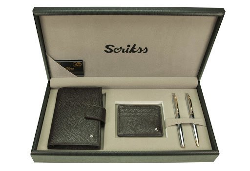 Scrikss İsme Özel - Cep Ajandası + Kredi Kartlık + 35 Gold Krom Dolma + Tükenmez Hediyelik Pro Set