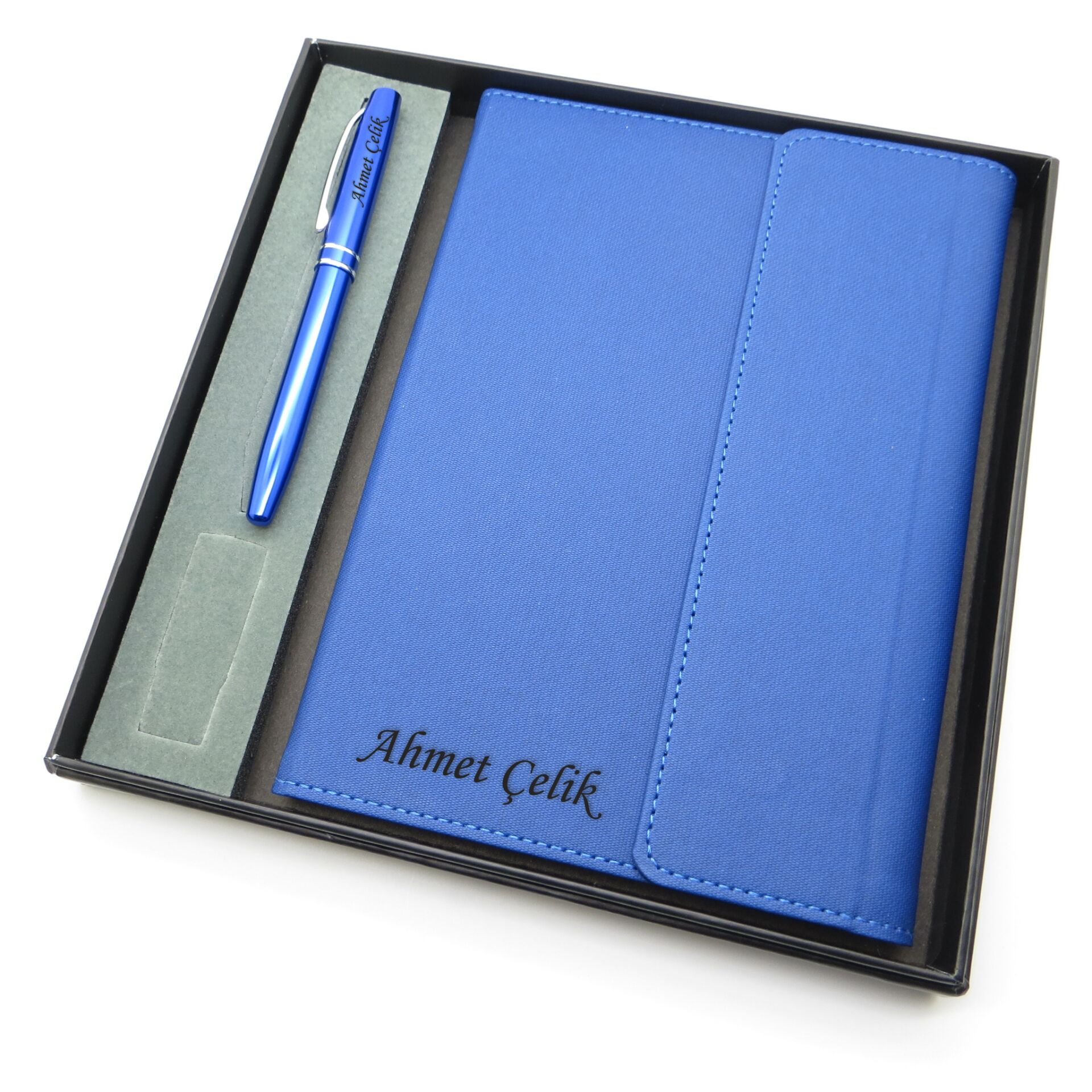 Signator® Codex | N137 Kişiye Özel Defterli Set - İsme Özel Mavi Kalem + İsme Özel Mavi Defter | İsme Özel Kutusunda Hediyelik Set