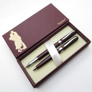 Signator® S271 Bordo Dokulu Kalem Seti - Roller Kalem + Tükenmez Kalem | İsme Özel Kalem | Hediyelik Kalem