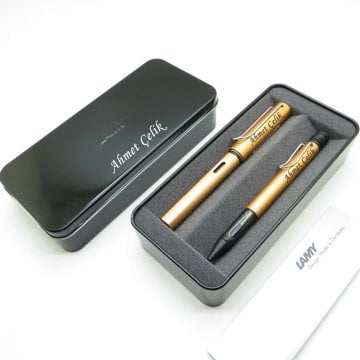 Lamy Al Star Bronz Dolma Kalem + Tükenmez Kalem + Metal Kutu | Lamy Kalem | Hepsi İsme Özel