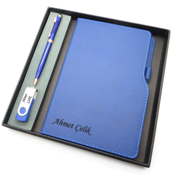 Signator® Codex | N157 Kişiye Özel Defterli Set - İsme Özel Mavi Kalem + İsme Özel Mavi Defter + İsme Özel 32 GB Usb Bellek| İsme Özel Kutusunda Hediyelik Set