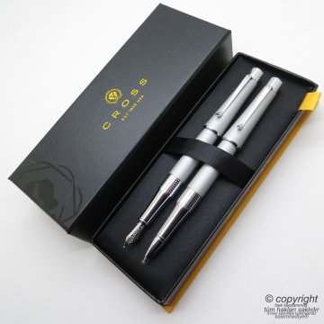 Cross Beverly Saten Krom Dolma + Roller Kalem Seti | Cross Kalem | İsme Özel Kalem | Hediyelik Kalem Seti