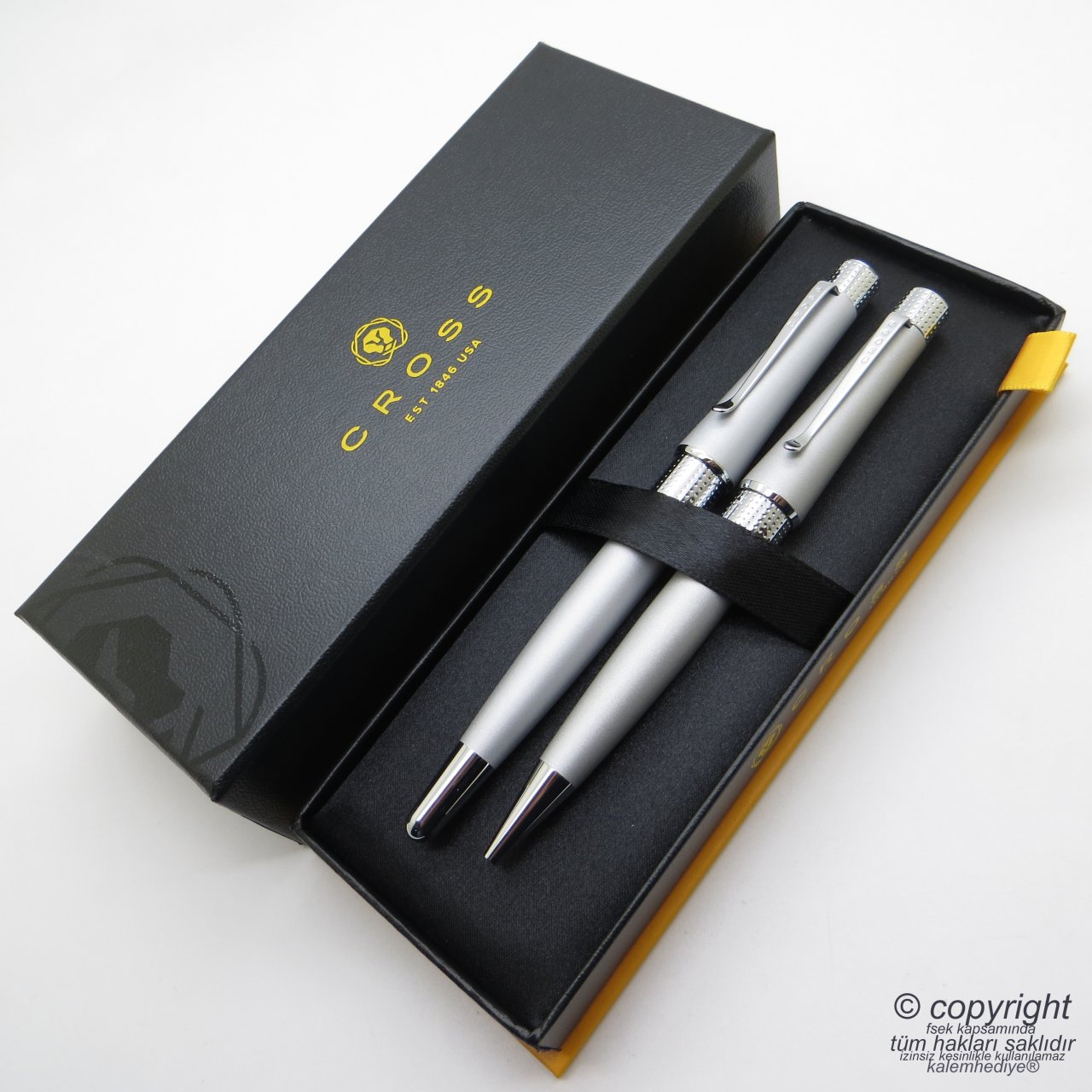 Cross Beverly Saten Krom Roller Kalem + Tükenmez Kalem Set | Cross Kalem | İsme Özel Kalem