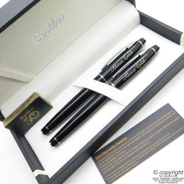 Scrikss 35 Siyah Dolma Kalem + Roller Kalem Seti | Scrikss Noble | İsme Özel Kalem | Hediye Kalem