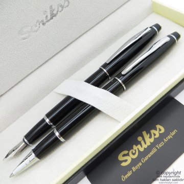 Scrikss 35 Siyah Dolma Kalem + Roller Kalem Seti | Scrikss Noble | İsme Özel Kalem | Hediye Kalem