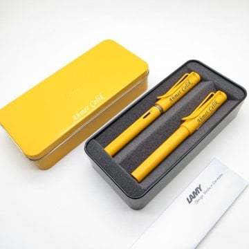 Lamy Safari Mango Dolma Kalem + Roller Kalem Seti + Metal Kutu |  Lamy Kalem | Hepsi İsme Özel