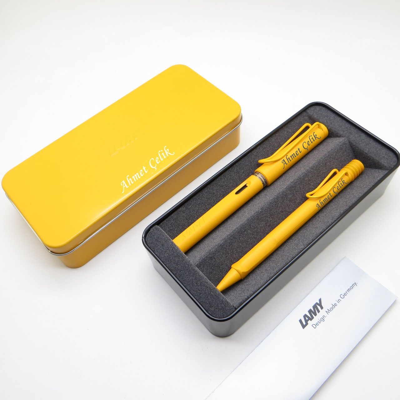 Lamy Safari Candy Mango Dolma Kalem + Tükenmez Kalem Seti + Metal Kutu | Lamy Kalem | Hepsi İsme Özel