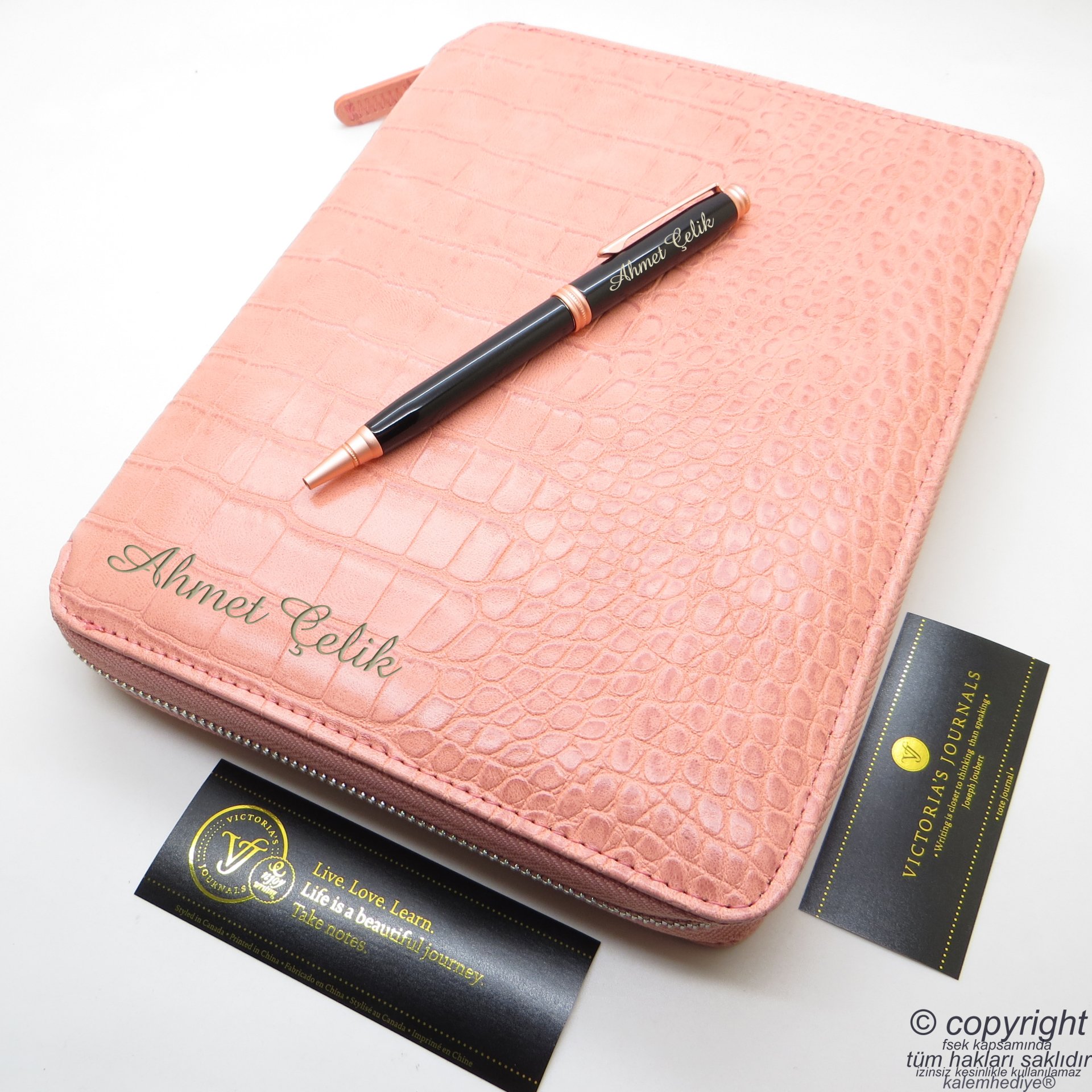 Crocodile İsme Özel Fermuarlı Folder Tarihsiz Organizer ve Kalem 15x21 | Rose